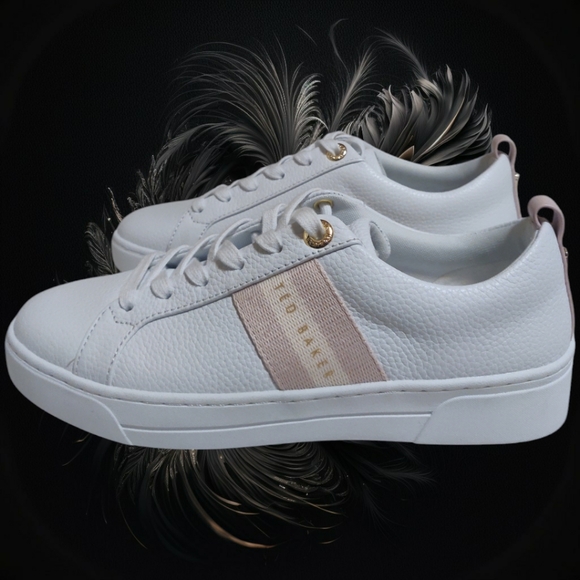 NEW Ted Baker Women Reese Lace Up Leather White/Pink Sneaker. Size 6 - Picture 3 of 15